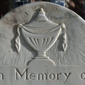 Photo of decoration and the word "memory" on section of headstone for John Sargeant who died July 23, 1802 - Marker #006