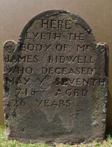 Photo of plain style headstone #614 - for Mr. James Bidwell, d. 1718