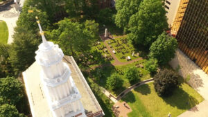 Aerial Drone footage frame of Ancient Burying Ground Hartford