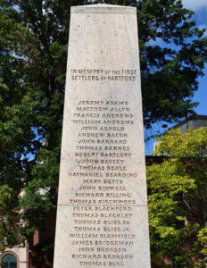 Founders Monument - photo of East side of obelisk inscribed with names of Hartford's founders